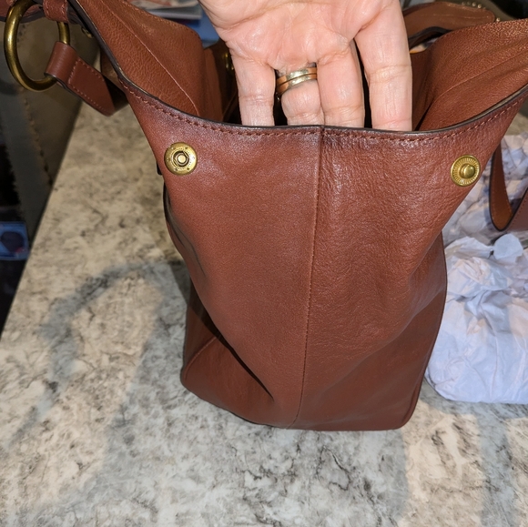 Frye Madison Cognac Leather Shoulder Hobo Bag - Picture 6 of 16